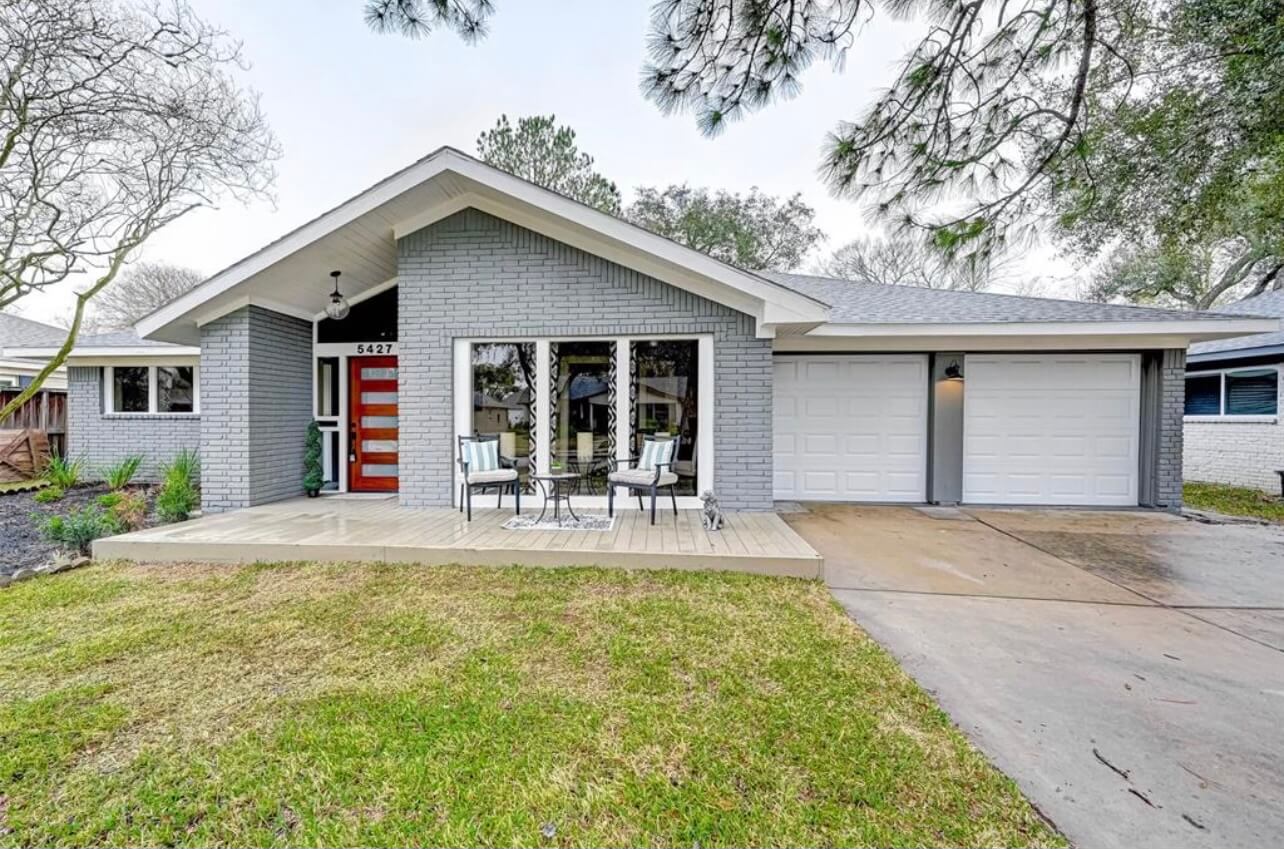 Exterior view of house with two garage spaces